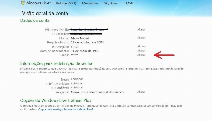 Como trocar senha MSN